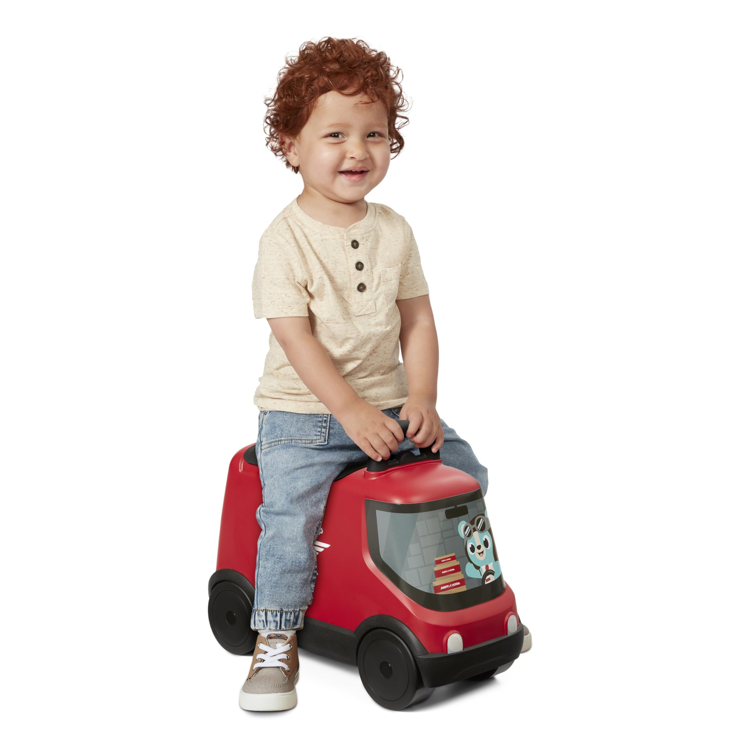 Radio Flyer Ride & Deliver Truck - Correpasillos para niños - Incluye 3 vehículos de madera