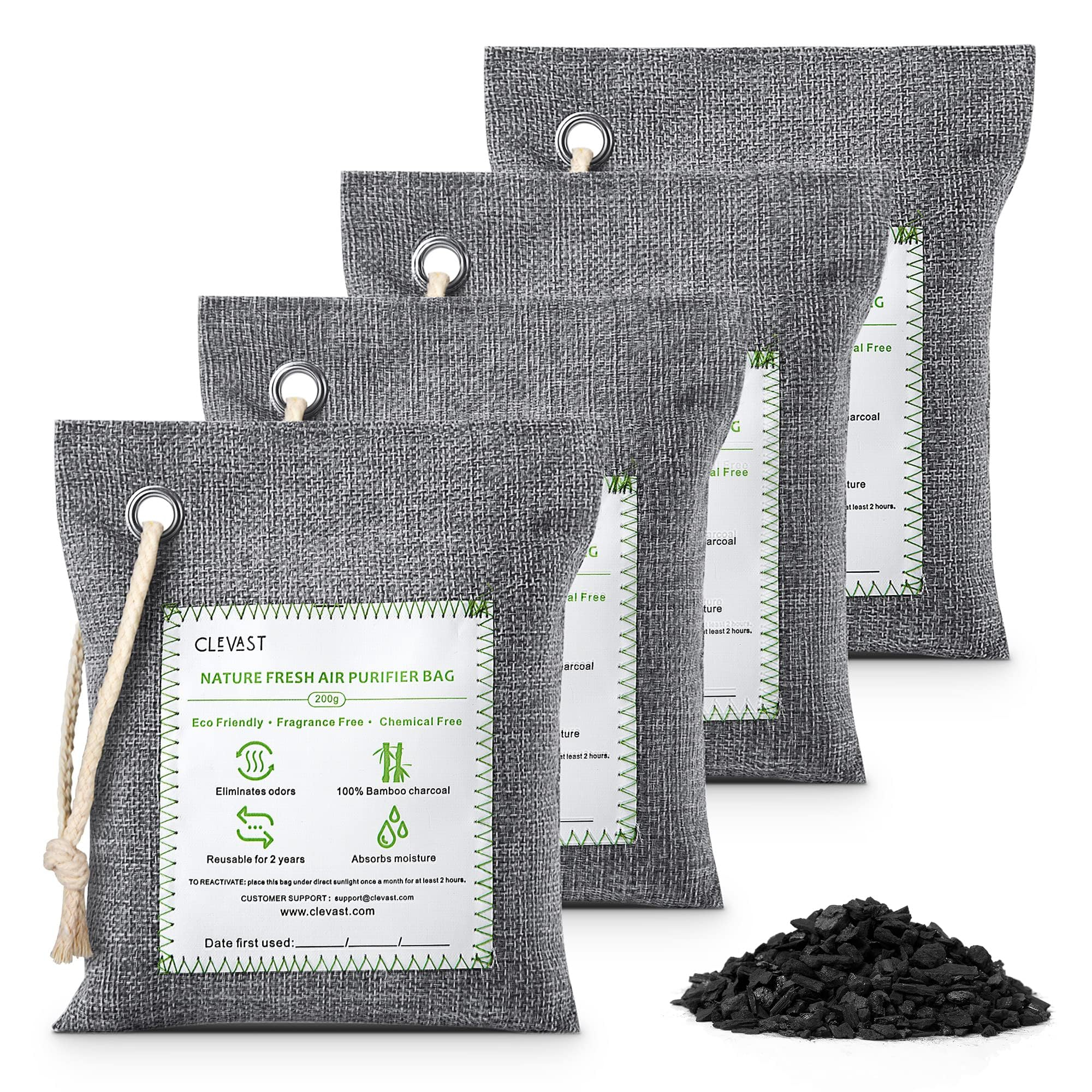 CLEVAST Bolsas Purificadoras de Aire de Carbón de Bambú, Desodorizante y Purificador Eliminador de Humedad