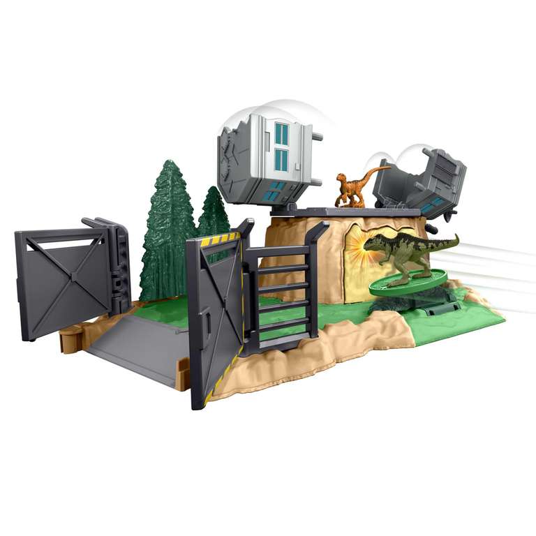 Jurassic World Minis Set de juego, Ataque del dinosaurio gigante, Dinosaurio con accesorios, +4 años (Mattel HFF12)