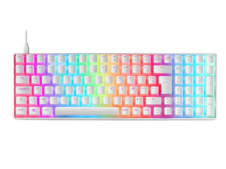 Mars Gaming MKULTRA, Teclado Mecánico Blanco RGB, Compacto 96%, Switch Outemu SQ Azul, Idioma
