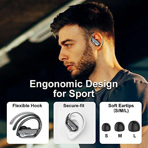 Auriculares Inalambricos Deportivos, 2023 Auriculares Bluetooth 5.3, Hi-Fi Estéreo Cascos Inalambricos con Dual LED