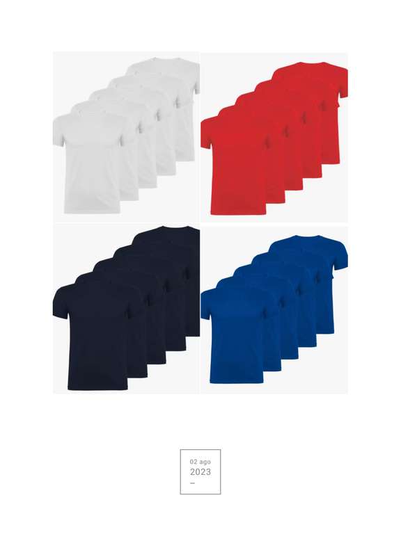 Pack 5 camisetas modelo unisex (varios colores)