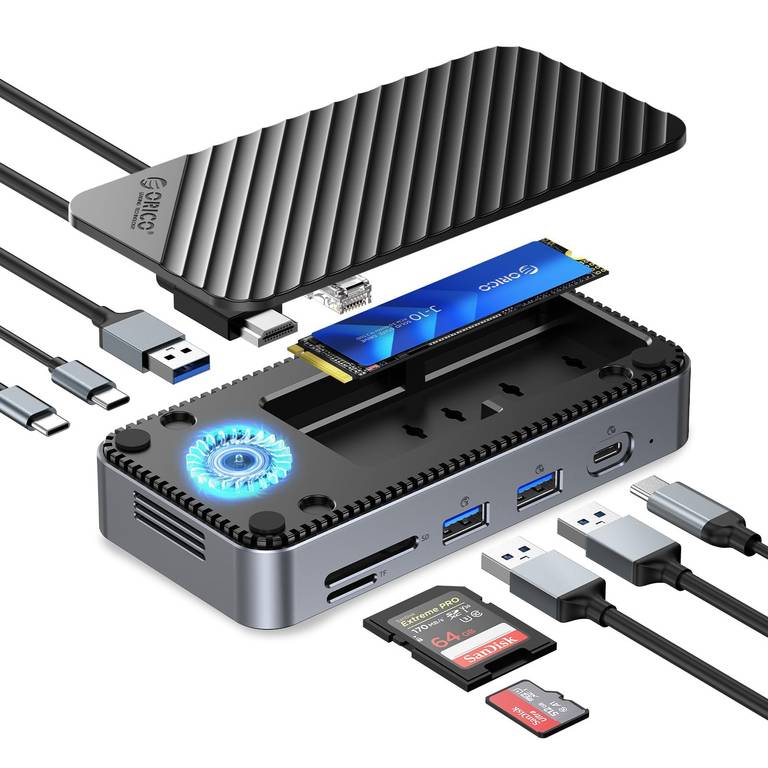 Concentrador USB C con carcasa NVMe M.2 SSD, ORICO 10 en 1, estación de acoplamiento USB C
