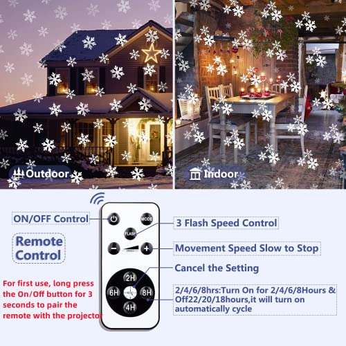 Proyector Luces Navidad Exterior, Led Proyector Copos de Nieve con Control Remoto, Impermeable IP44 Exterior y Interior