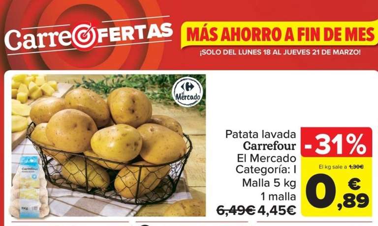 Patata lavada malla de 5kg Carrefour El Mercado (0,89€/kg)