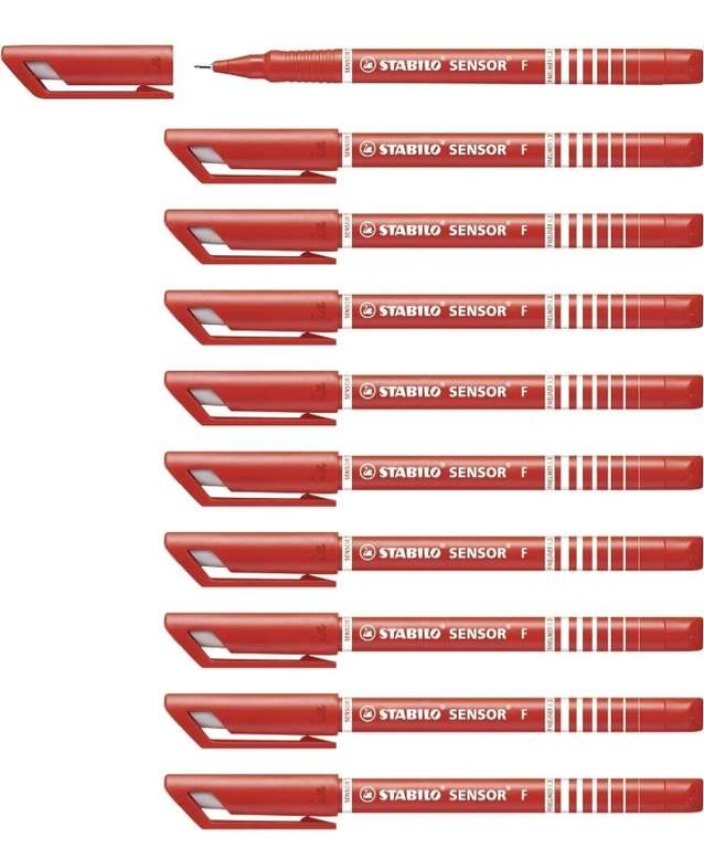Stabilo Rotulador punta fina con punta amortiguada SENSOR color rojo - Caja con 10 unidades