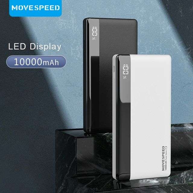 MOVESPEED Banco de Energía K10, Batería Externa de 10000mAh, 2 Puertos USB de Carga Rápida para iPhone, Samsung y Xiaomi