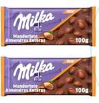 x2 Milka Tableta de Chocolate con Leche de los Alpes con Almendras Enteras, 100 g