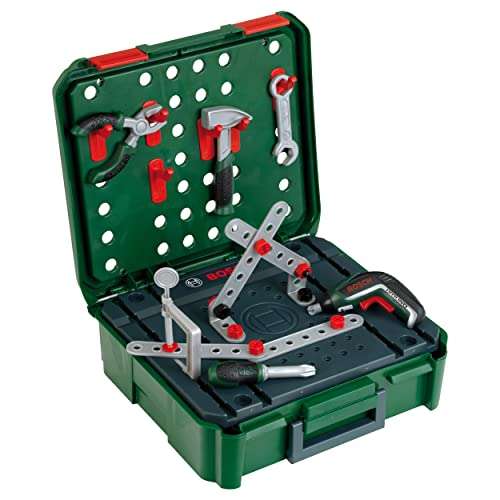 Theo Klein 8396 Bosch - Maleta de trabajo + IXOLINO II, Para juegos de construcción, Con herramienta y accesorios