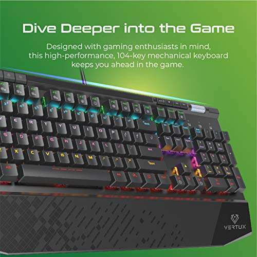 Vertux Tungsten, 104 Teclas Anti-Ghosting Multimedia Gaming Keyboard, USB con Cable, con reposamuñecas, interruptores Negros...