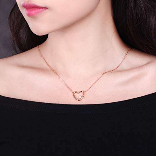 Qings Collar Mujer Plata Fina 92.5% Pura Colgante Corazón Brillante 5A Circonita Cúbica Color Plata/Oro Rosa Cadena 45cm