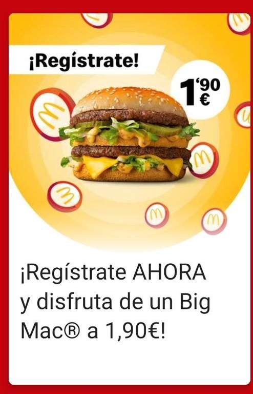 BigMac a 1.90€ por registrarte en la app de McDonald's