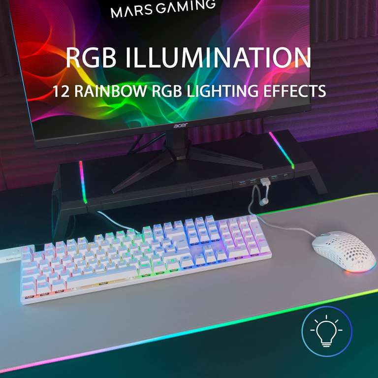 Mars Gaming MK422 Blanco, Teclado Mecánico Gaming RGB, Antighosting