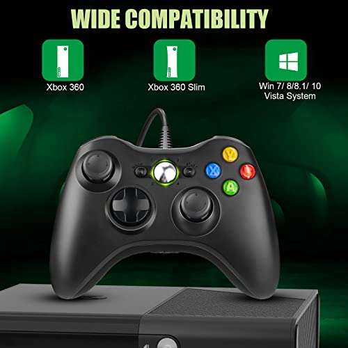 Diswoe Mando Xbox 360, Mando PC con Vibración, USB Wired Gamepad de Controladorpara Xbox 360/Xbox 360 Slim/PC (Windows 7/8/8.1/10/XP/Vista)