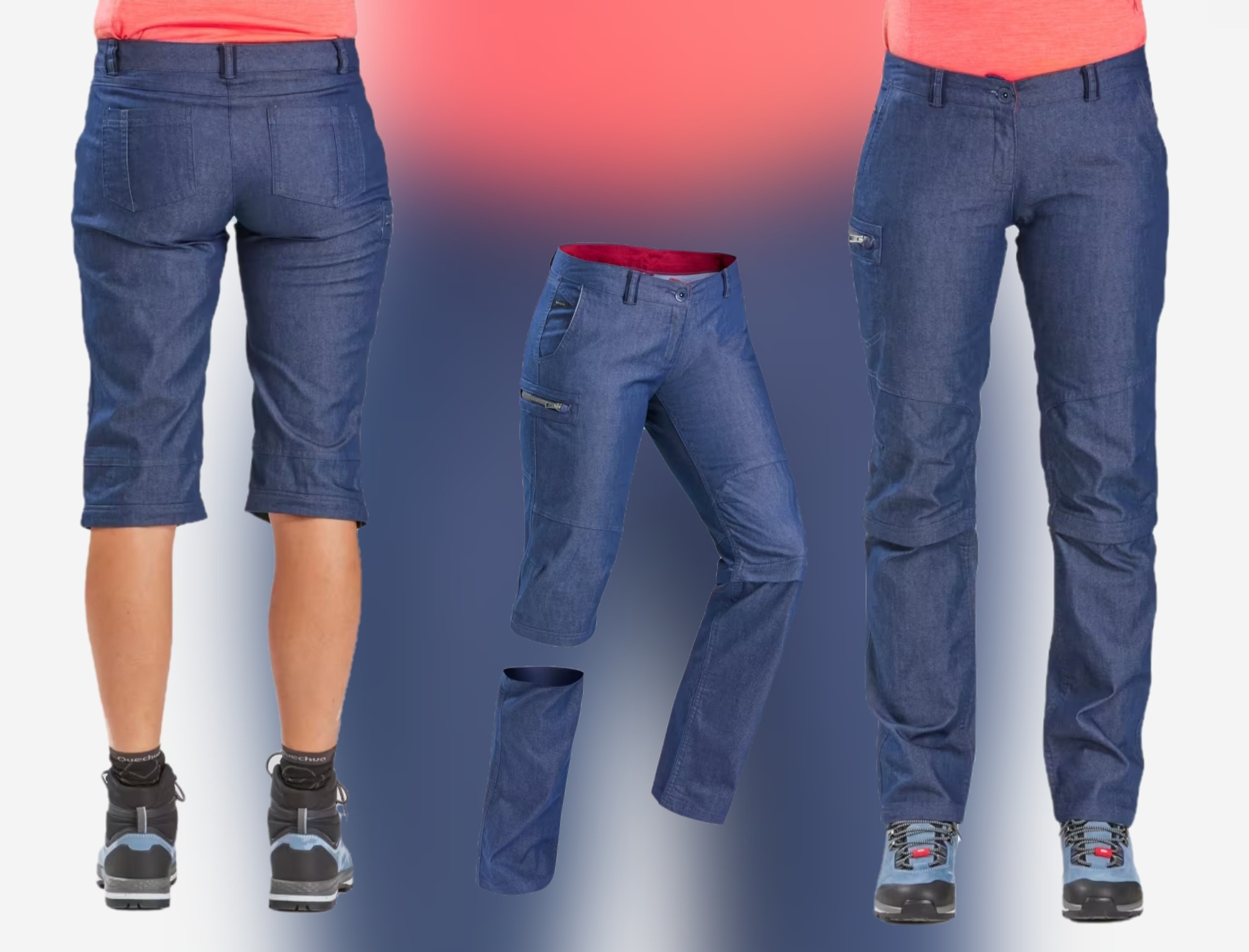Pantalón vaquero desmontable Forclaz NH500 de mujer para montaña y trekking (tallas de 36 a 48, recogida en tienda gratuita)