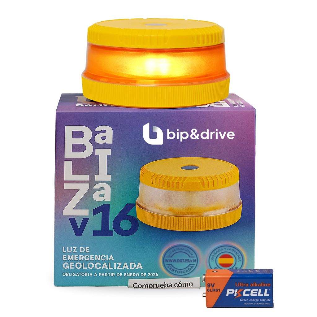 Baliza V16 Homologada DGT con Geolocalización | Luz de Emergencia Coche LED 360° 1km | Conectada Plataforma DGT 3.0 | Bip&Drive