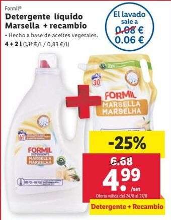 Detergente líquido Marsella + recambio 2l