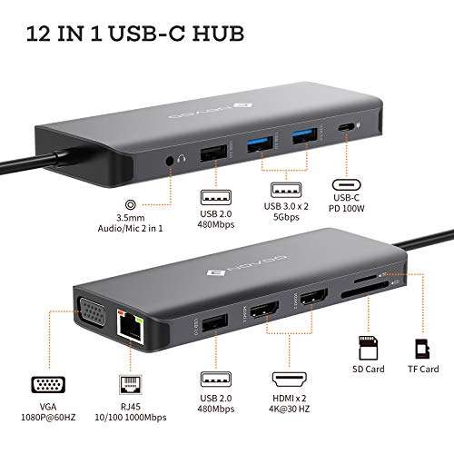 NOVOO USB C Docking Station, 12 en 1 USB C Hub Triple Display