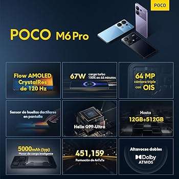 Xiaomi Poco M6 Pro - 8/256GB, AMOLED 6.67” 120Hz FHD+, MTK Helio G99-Ultra, 5000mAh (12/512GB por 175€) - Smartphone