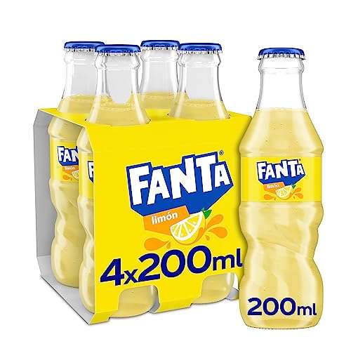 Fanta Limón - Refresco con 6% de zumo de limón, bajo en calorías - Pack 4 botellas de vidrio de 200 ml