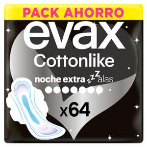 Evax Cottonlike Compresas Noche Extra Con Alas, 64 Unidades