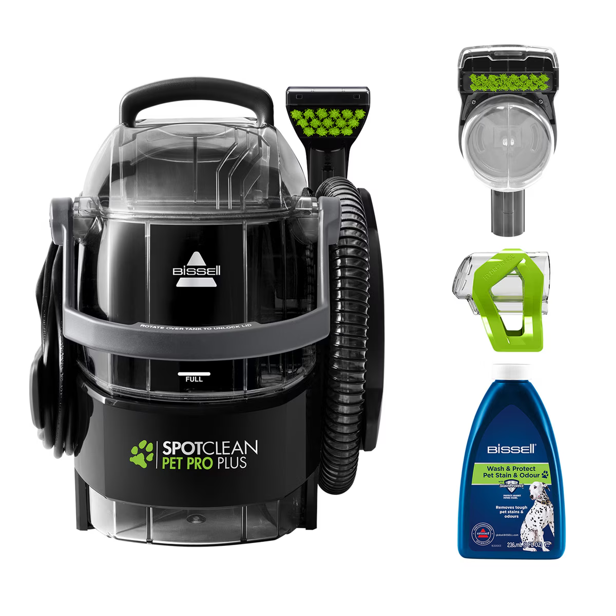 Aspirador quitamanchas para tapicerías Bissell Pet Pro Plus 37252 con manguera hydrorinse Verde / Negro