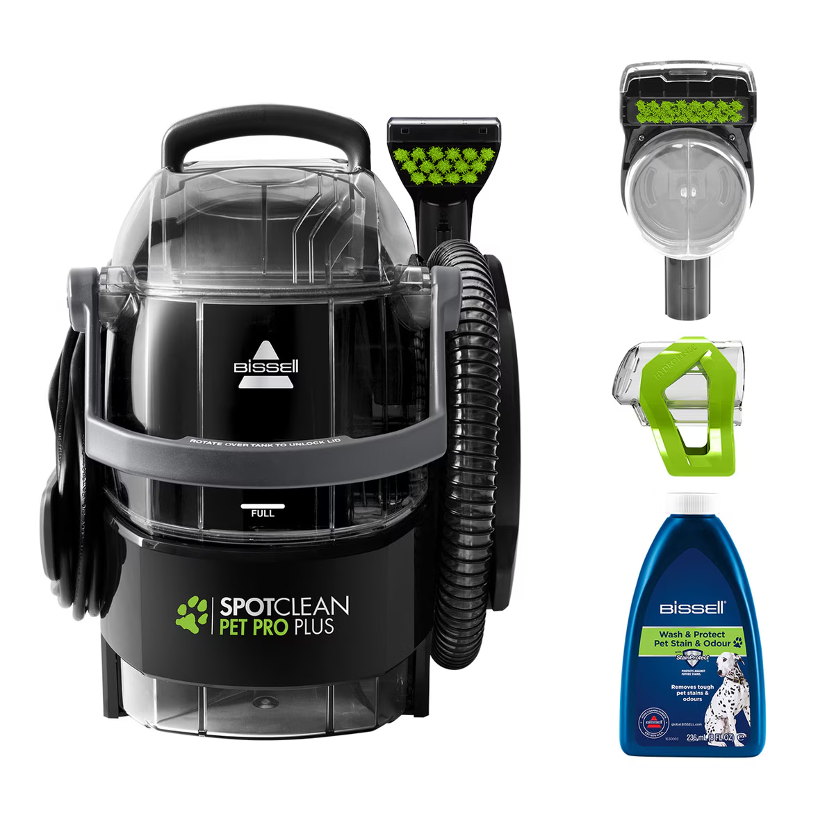 Aspirador quitamanchas para tapicerías Bissell Pet Pro Plus 37252 con manguera hydrorinse Verde / Negro