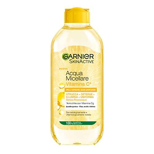 Garnier Agua micelar todo en 1 SkinActive, con vitamina C, para pieles apagadas y no uniformes, sin enjuague, 400 ml