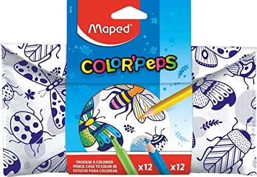 Maped - Kit de Coloreado de 24 Piezas - Colección Color'Peps - 12 Rotuladores de Punta Media y 12 Lápices de Colores de Forma Triangular -