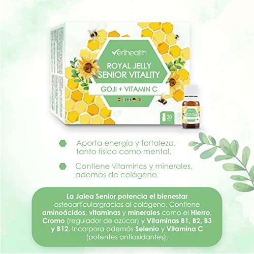 Verihealth | Jalea Real Liofilizada Senior con Vitamina C y Colágeno | Aporta Energía y Fortalece el Sistema Inmunitario | A Base de Plantas