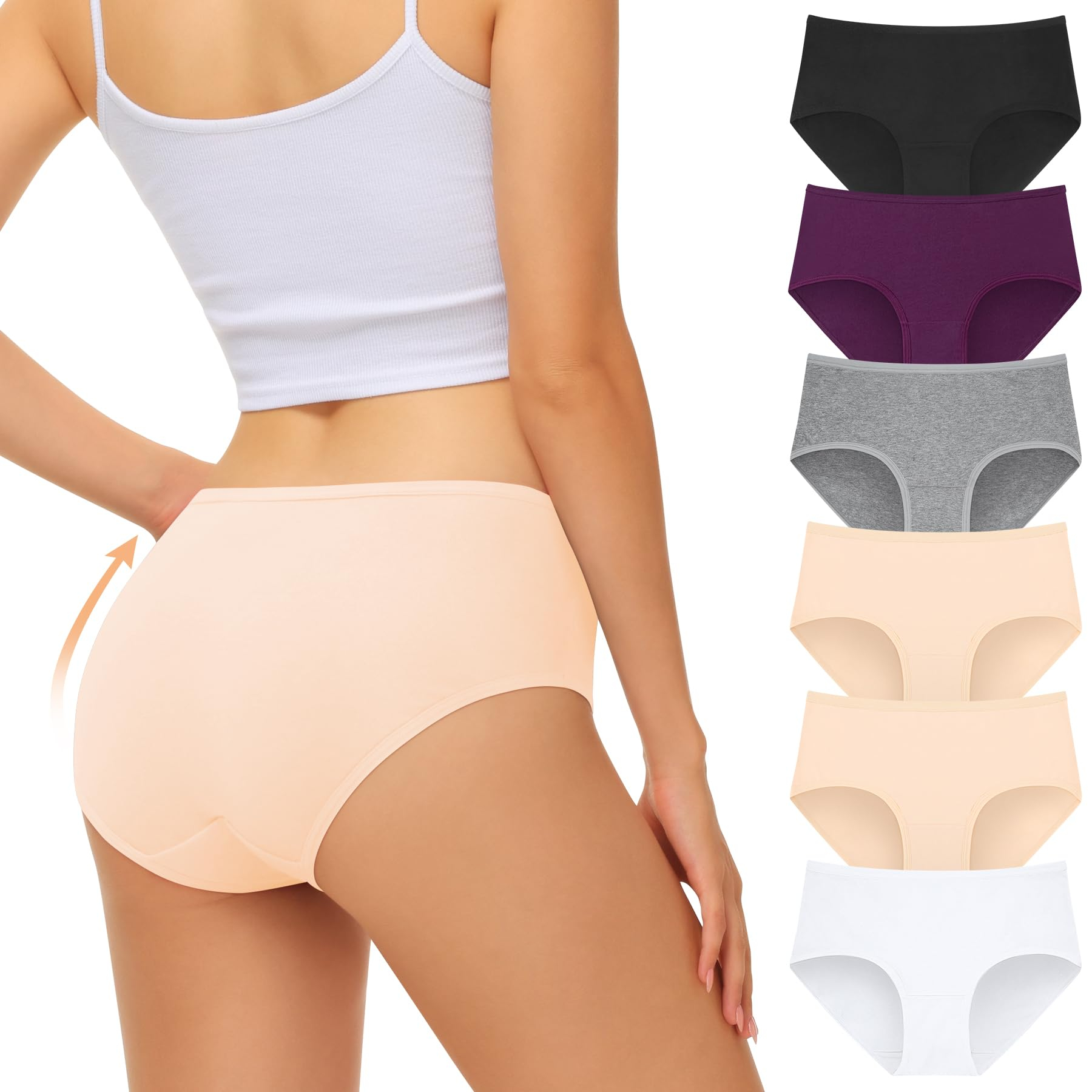 Bragas Mujer Algodon Transpirables Culotte Cintura Media Pack de 6 Elástico Braguitas Cómodas,Sin EtiquetasEntrepierna 100% Algodon.S a XXL