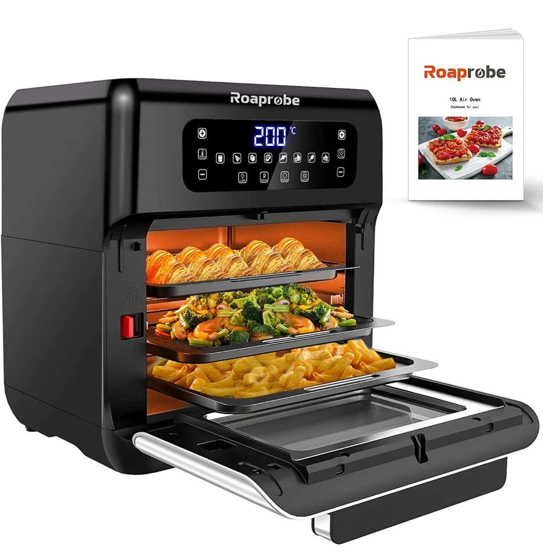 Freidora sin Aceite 10L, Roaprobe Horno de Aire Caliente, Air Fryer 1500W,  Pantalla Táctil LED ,5 Accesorios + libro de Recetas » Chollometro