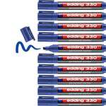Rotulador edding pack de 10 marcadores permanentes 330 azul punta biselada 1-5 mm recargable