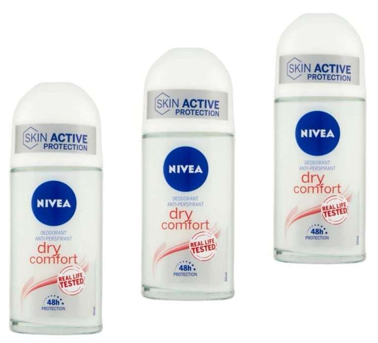 (3 UNIDADES X 50ml) Nivea Deodorante Dry Comfort Roll-On (1.28€/und)
