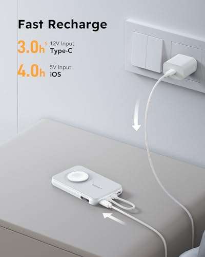 VEGER Power Bank 10000mAh (20W) , cable para iPhone Integrado, carga inalámbrica.