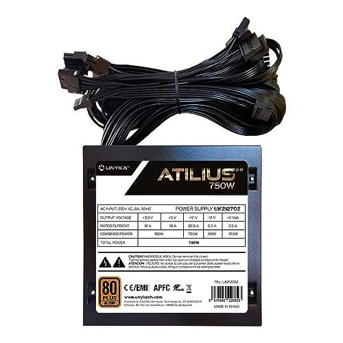 Fuente de Alimentación ATX Black 750W 85% Eficiencia y Ventilador Ultra Silencioso de 120 mm,