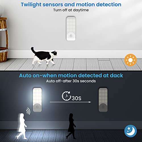 Lámpara Nocturna Recargable con Sensor Movimiento (2 PCs con 24 LED), Luces LED Armario con 3 Modos, Luz Cálida para Armario