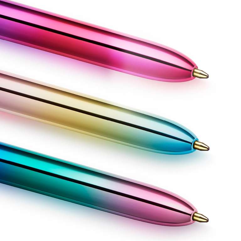 BIC Pack de 5 Bolígrafos de 4 Colores Retráctil de Punta Media (1,0 mm) - Diseños de Cuerpo con Degradado Tricolor