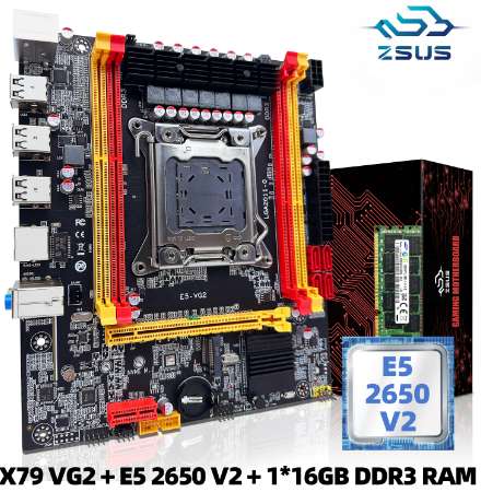 Kit de placa base ZSUS X79 VG2 con Intel LGA2011 Xeon E5 2650 V2 CPU DDR3 1x16GB 1600MHZ ECC RAM Memory NVME M.2 SATA
