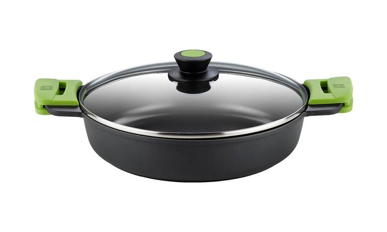 BRA Prior | Cacerola baja con tapa de cristal y asas de silicona, apta para todo tipo de cocinas incluida inducción