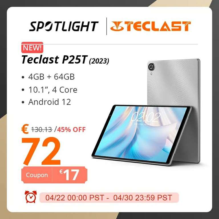 Teclast Tablet P25T, Android 12, Versión 2023, 4GB de RAM, 64GB de ROM, 10 pulgadas, envío desde España,