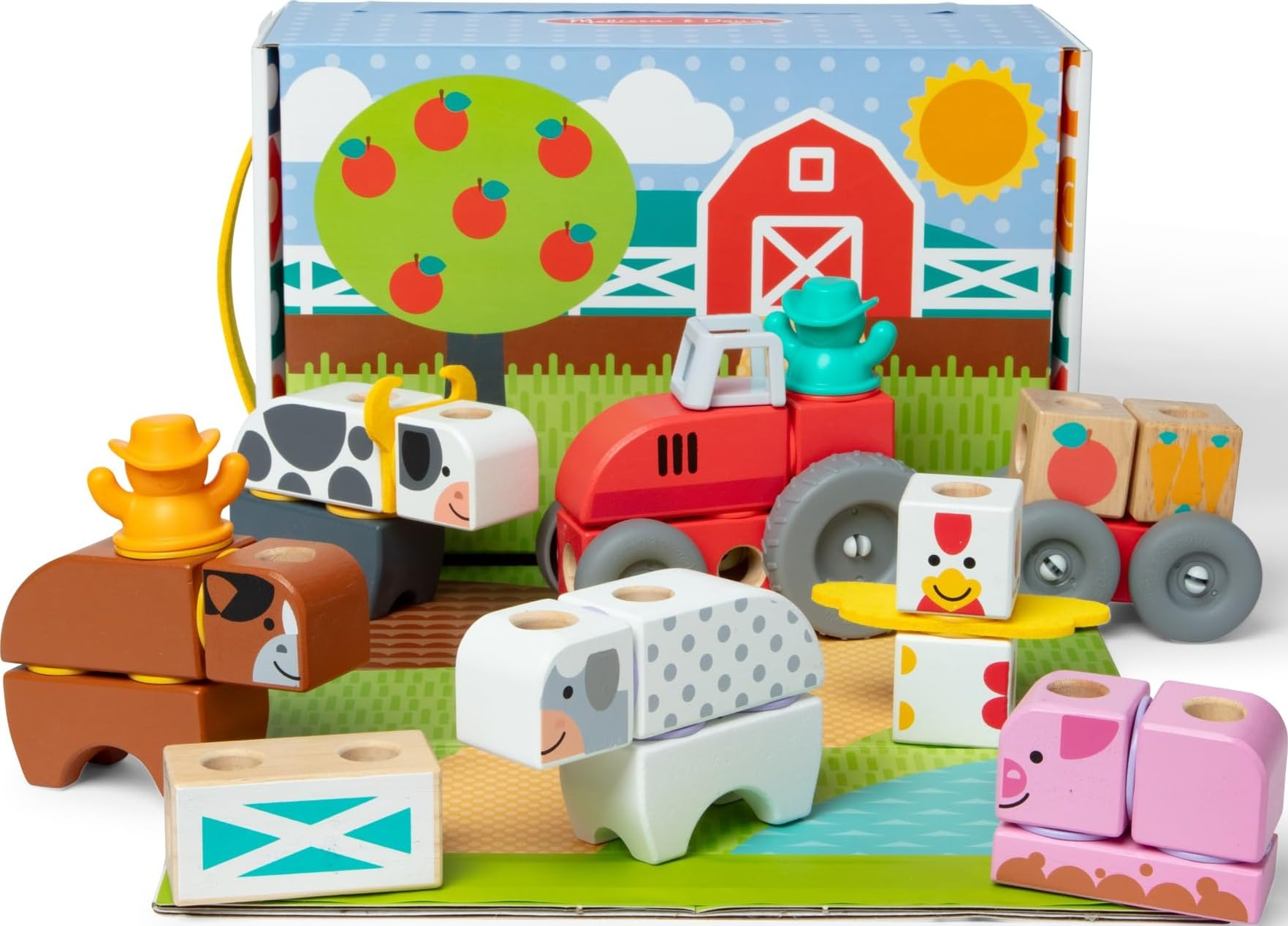 Set de Juego Granja: Bloques Construcción Niños de Animales de Juguete de Madera, 56 Piezas Juguetes Niños 2 años + Montessori