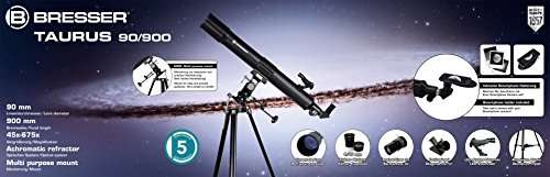 Bresser Taurus 90/900 NG - Telescopio refractor con Adaptador de Cámara de Smartphone