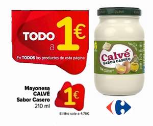Mayonesa Calvé Sabor Casero 210g. a 1€ y más productos a Todo 1€ en Carrefour
