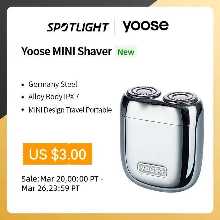 Yoose-Mini Afeitadora eléctrica recargable rotativa,en seco y húmedo, resistente al agua, con estuche de viaje