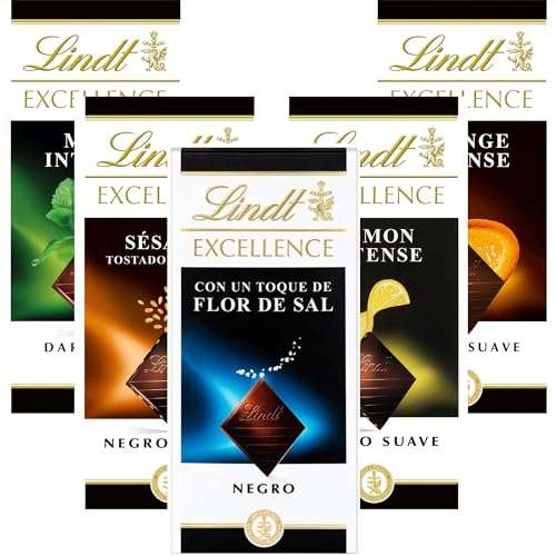 4x Lindt Excellence Tableta de Chocolate Negro, tableta de chocolate puro, chocolate negro aromático, extrafino, Toque de Flor de Sal, 100g