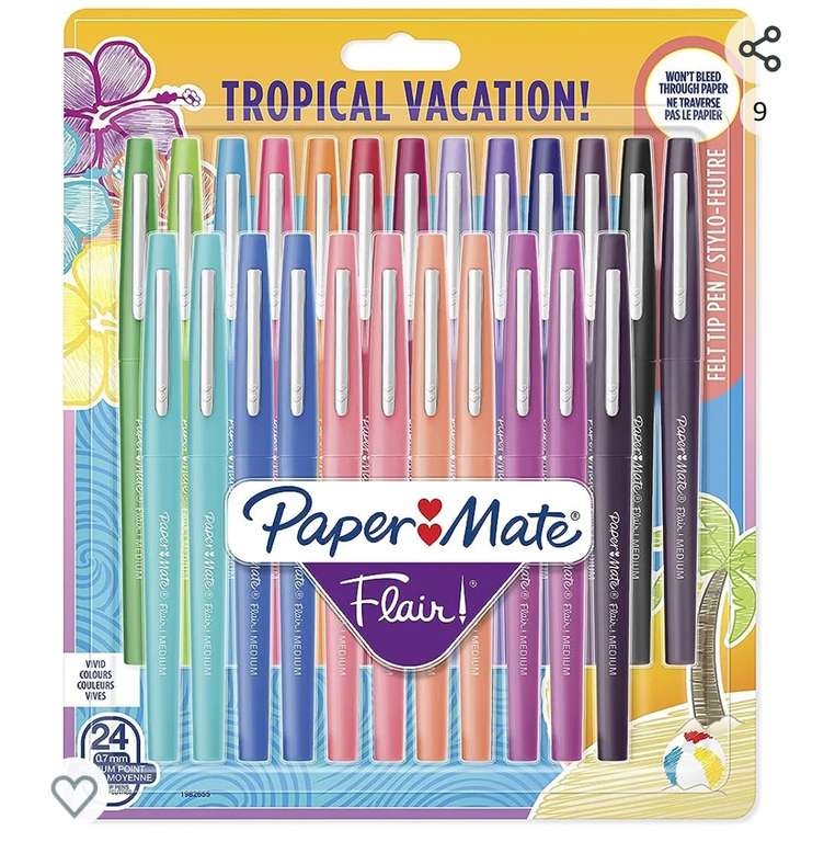 Paper Mate Flair rotuladores de punta de fieltro mediana, colores tropicales y surtidos, paquete de 24