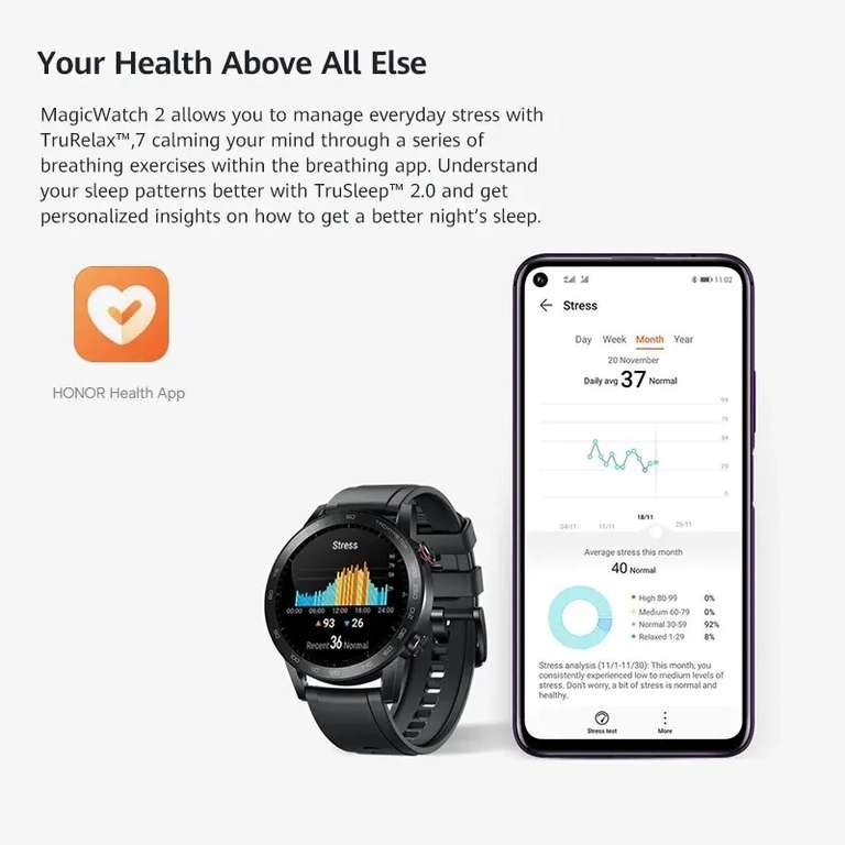 Honor-reloj inteligente Magic Watch 2, Bluetooth, llamadas, música, ritmo cardíaco, oxígeno en sangre, monitoreo del sueño, NFC, 46mm