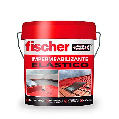 fischer - Pintura impermeabilizante 15l (cubo 20kg) Gris con fibras, resistente al agua y exteriores