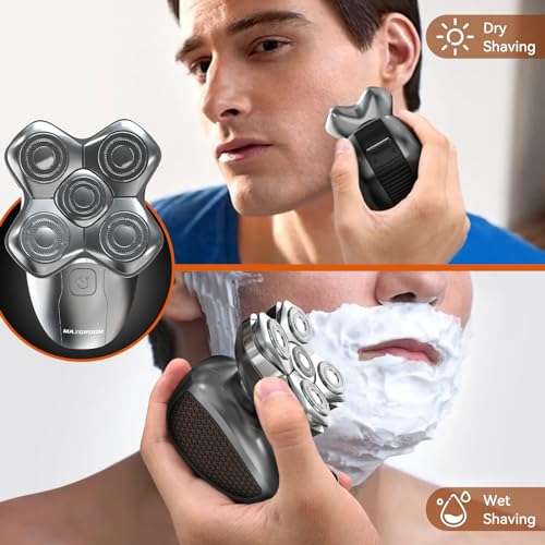 MAXGROOM 5D Afeitadora Cabeza Hombre, Maquina de Afeitar Hombre Impermeable en seco y húmedo, 5 en 1 Afeitadoras Eléctricas con Pantalla LED
